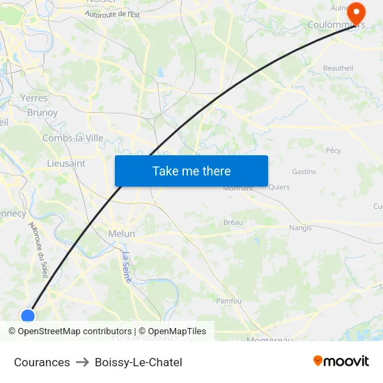 Courances to Boissy-Le-Chatel map
