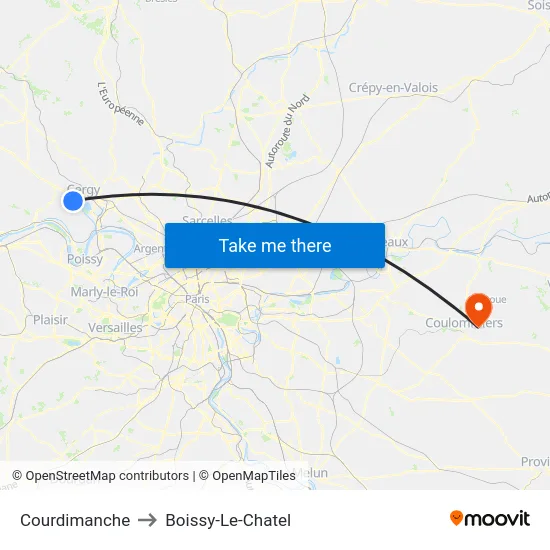 Courdimanche to Boissy-Le-Chatel map