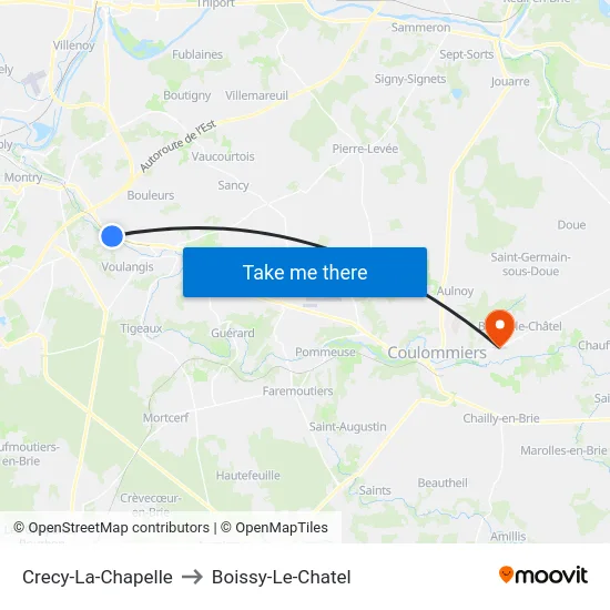 Crecy-La-Chapelle to Boissy-Le-Chatel map