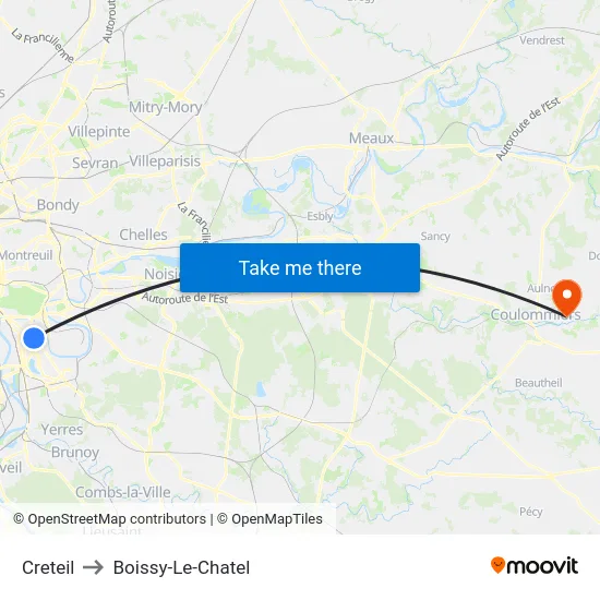 Creteil to Boissy-Le-Chatel map