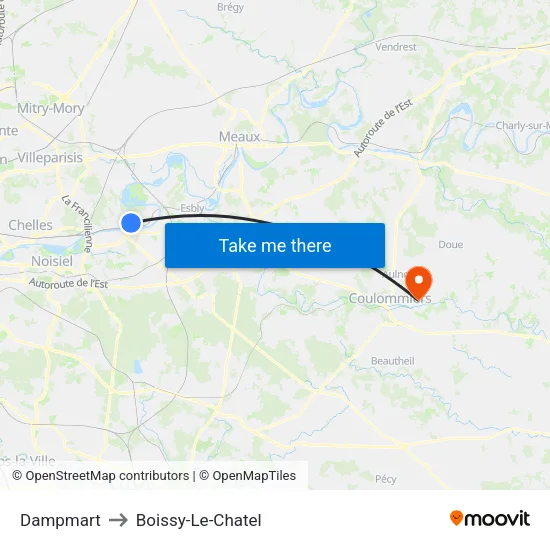 Dampmart to Boissy-Le-Chatel map