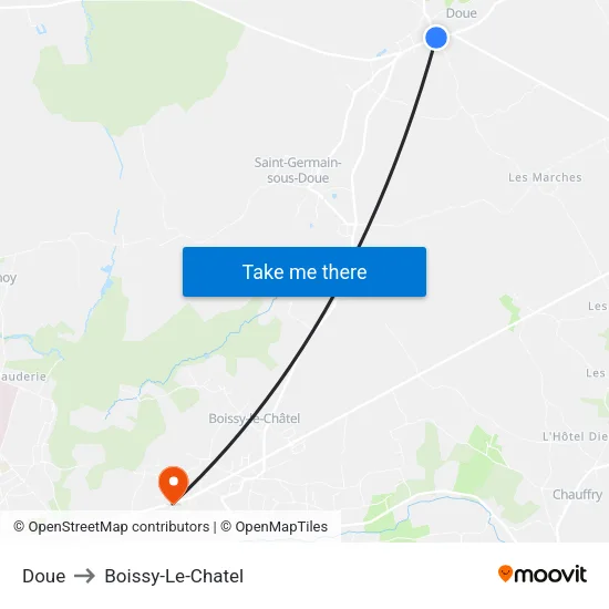 Doue to Boissy-Le-Chatel map