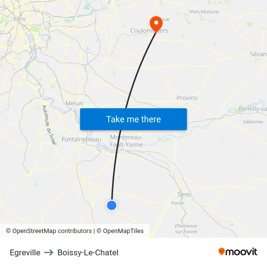 Egreville to Boissy-Le-Chatel map