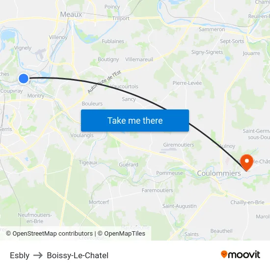 Esbly to Boissy-Le-Chatel map