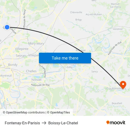 Fontenay-En-Parisis to Boissy-Le-Chatel map