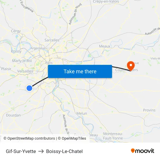 Gif-Sur-Yvette to Boissy-Le-Chatel map