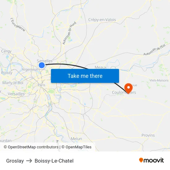 Groslay to Boissy-Le-Chatel map
