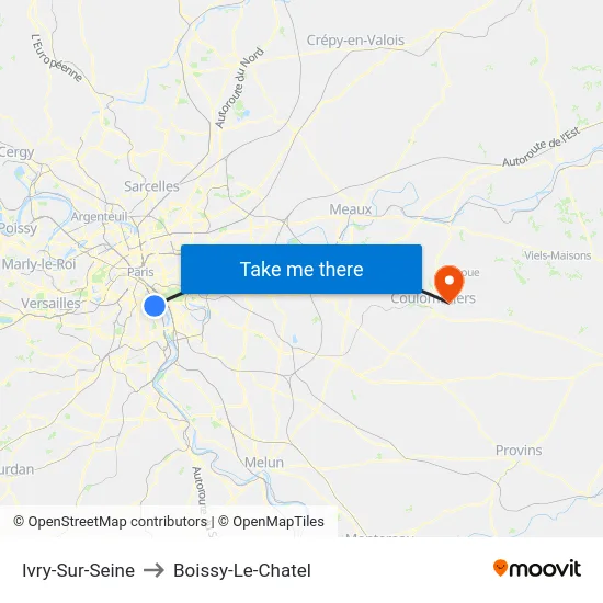 Ivry-Sur-Seine to Boissy-Le-Chatel map