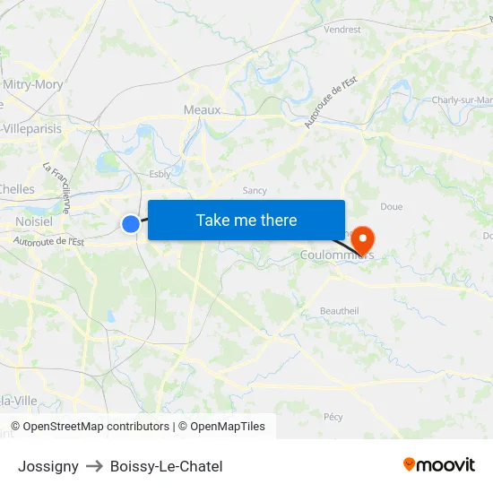 Jossigny to Boissy-Le-Chatel map
