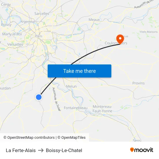 La Ferte-Alais to Boissy-Le-Chatel map