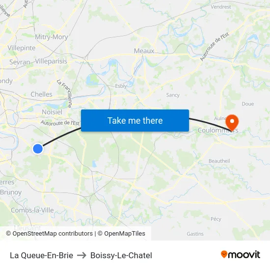 La Queue-En-Brie to Boissy-Le-Chatel map