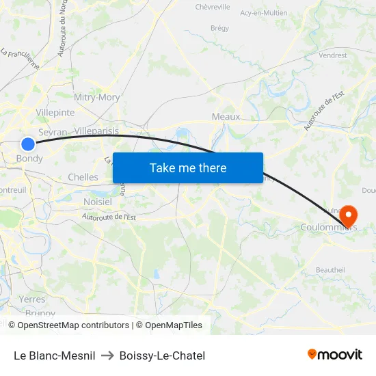 Le Blanc-Mesnil to Boissy-Le-Chatel map