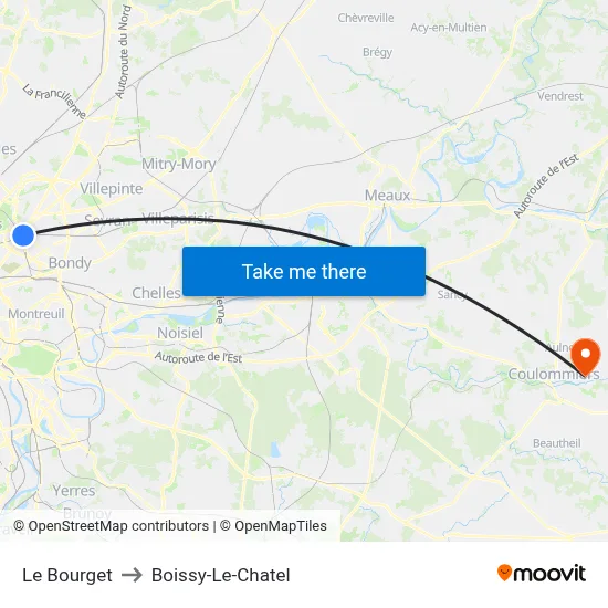 Le Bourget to Boissy-Le-Chatel map