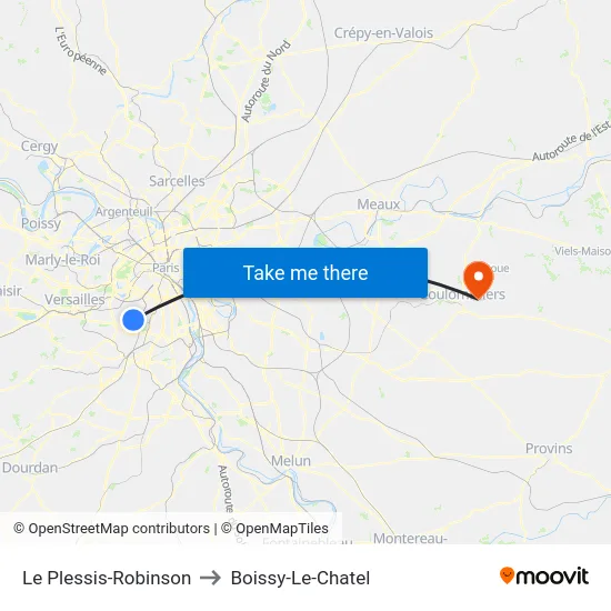 Le Plessis-Robinson to Boissy-Le-Chatel map