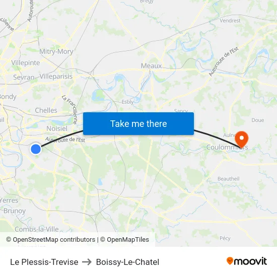 Le Plessis-Trevise to Boissy-Le-Chatel map