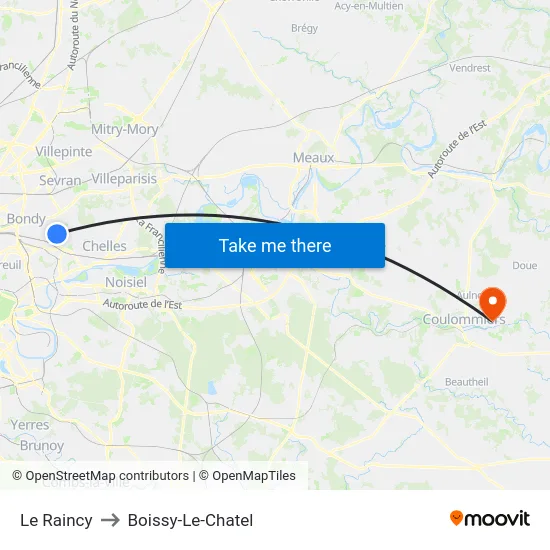 Le Raincy to Boissy-Le-Chatel map