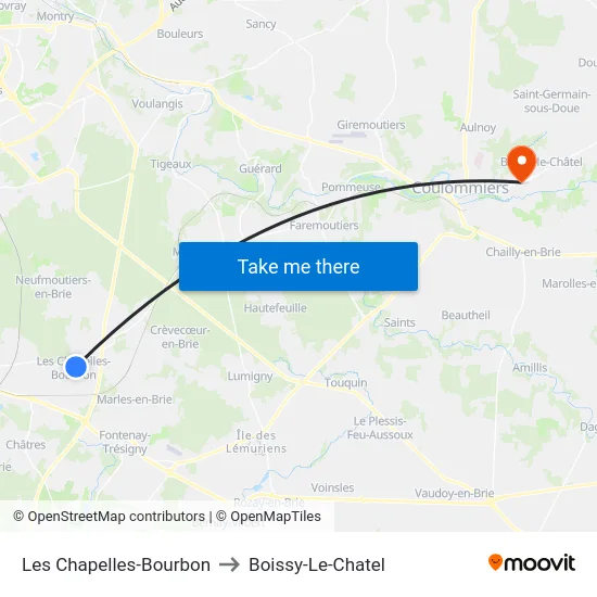 Les Chapelles-Bourbon to Boissy-Le-Chatel map
