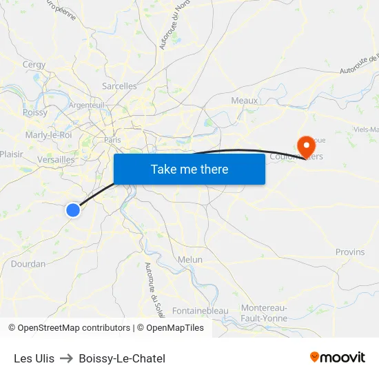 Les Ulis to Boissy-Le-Chatel map