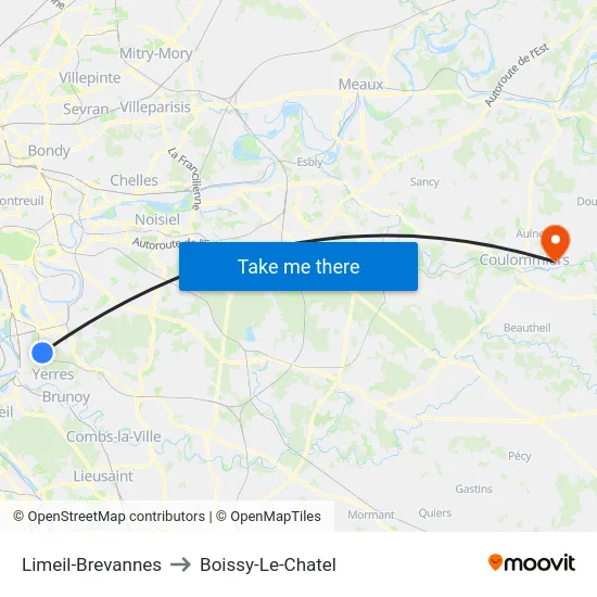 Limeil-Brevannes to Boissy-Le-Chatel map