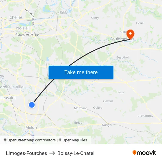 Limoges-Fourches to Boissy-Le-Chatel map
