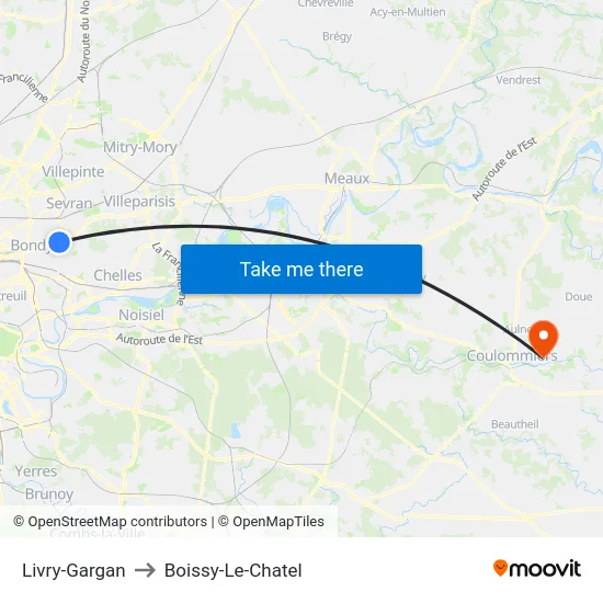Livry-Gargan to Boissy-Le-Chatel map