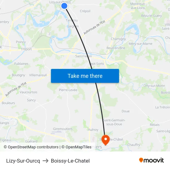 Lizy-Sur-Ourcq to Boissy-Le-Chatel map