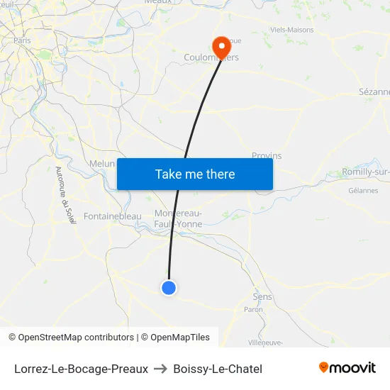 Lorrez-Le-Bocage-Preaux to Boissy-Le-Chatel map