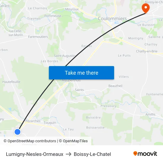 Lumigny-Nesles-Ormeaux to Boissy-Le-Chatel map
