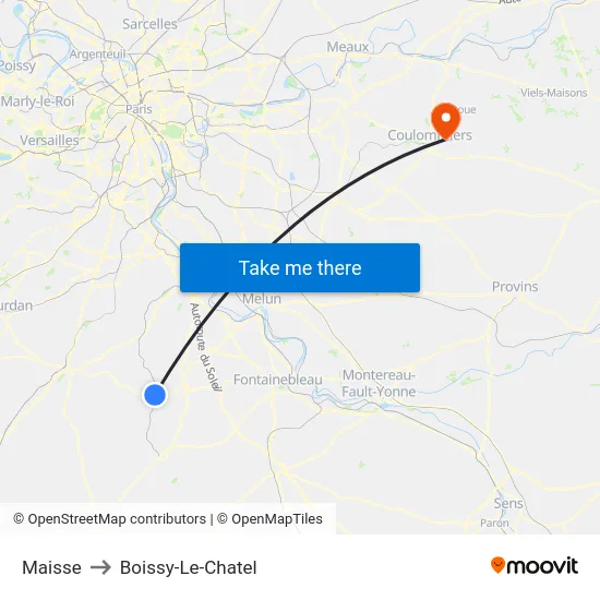 Maisse to Boissy-Le-Chatel map