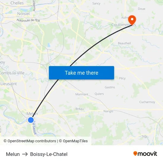 Melun to Boissy-Le-Chatel map