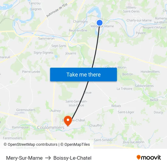 Mery-Sur-Marne to Boissy-Le-Chatel map