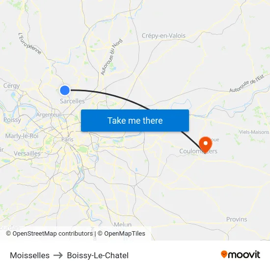 Moisselles to Boissy-Le-Chatel map
