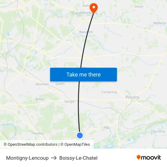 Montigny-Lencoup to Boissy-Le-Chatel map