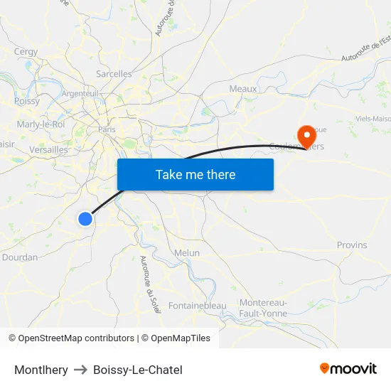 Montlhery to Boissy-Le-Chatel map