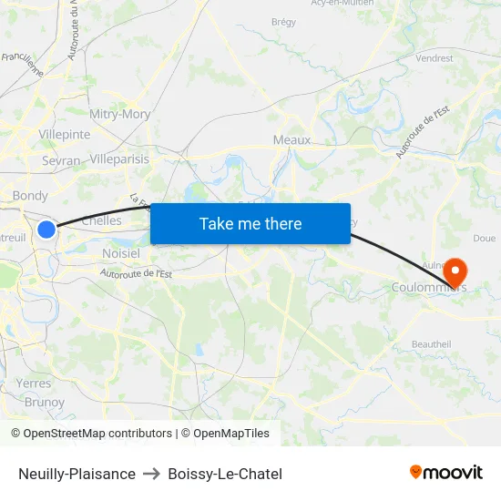 Neuilly-Plaisance to Boissy-Le-Chatel map