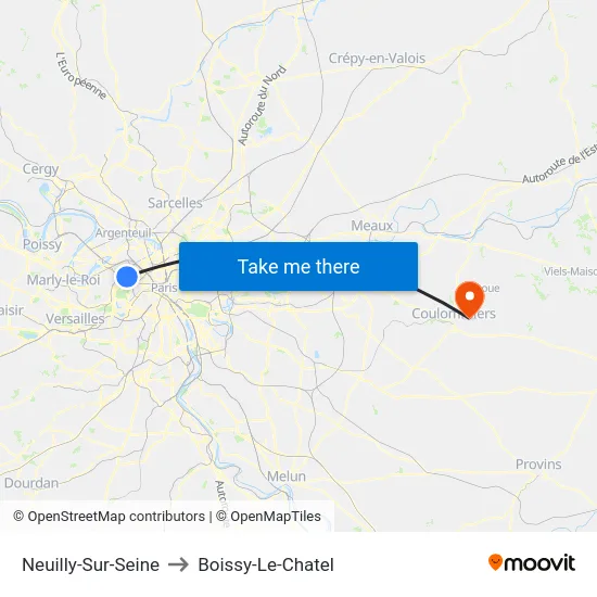 Neuilly-Sur-Seine to Boissy-Le-Chatel map