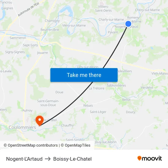 Nogent-L'Artaud to Boissy-Le-Chatel map