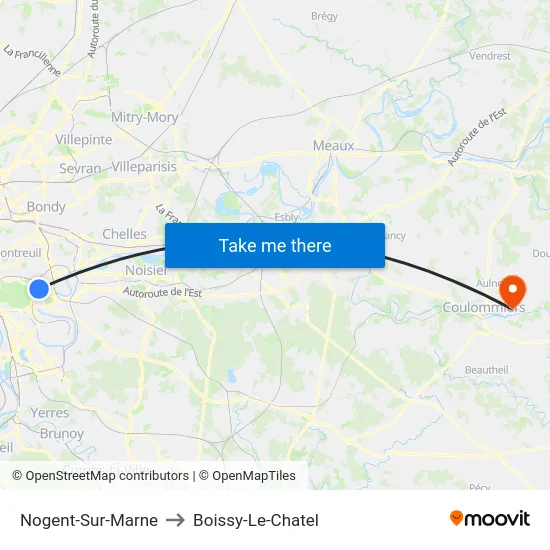 Nogent-Sur-Marne to Boissy-Le-Chatel map
