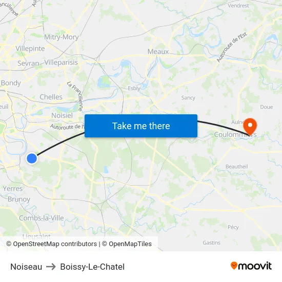 Noiseau to Boissy-Le-Chatel map