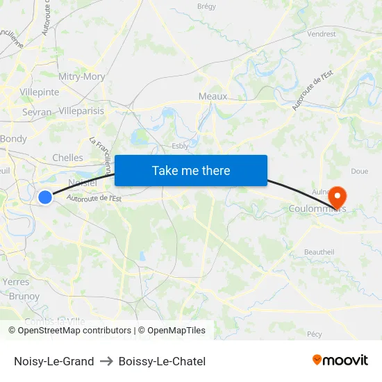 Noisy-Le-Grand to Boissy-Le-Chatel map