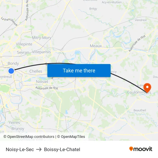 Noisy-Le-Sec to Boissy-Le-Chatel map