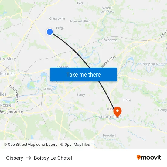 Oissery to Boissy-Le-Chatel map