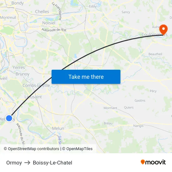 Ormoy to Boissy-Le-Chatel map