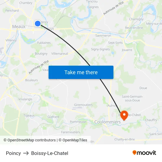 Poincy to Boissy-Le-Chatel map