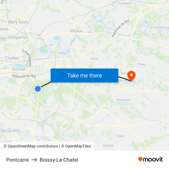 Pontcarre to Boissy-Le-Chatel map
