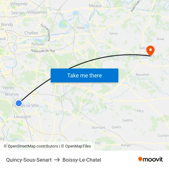 Quincy-Sous-Senart to Boissy-Le-Chatel map