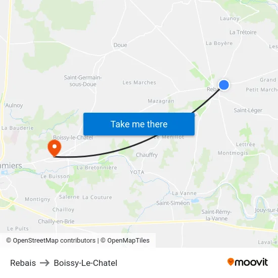Rebais to Boissy-Le-Chatel map