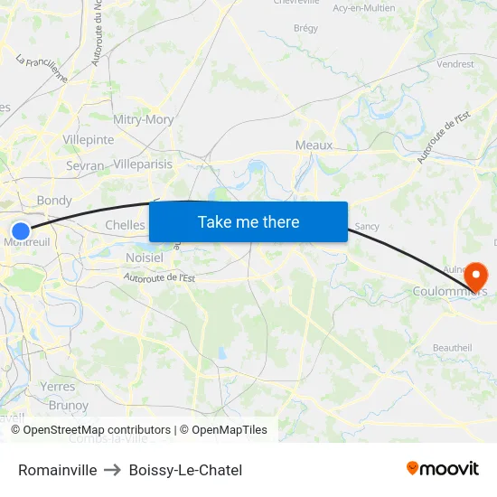 Romainville to Boissy-Le-Chatel map