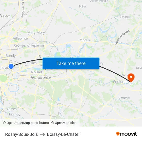 Rosny-Sous-Bois to Boissy-Le-Chatel map