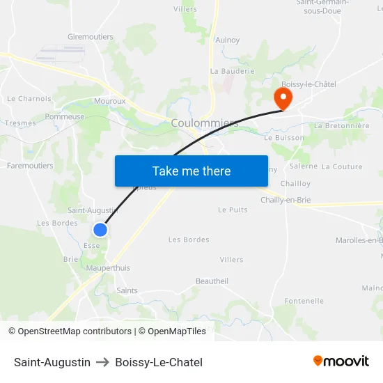 Saint-Augustin to Boissy-Le-Chatel map